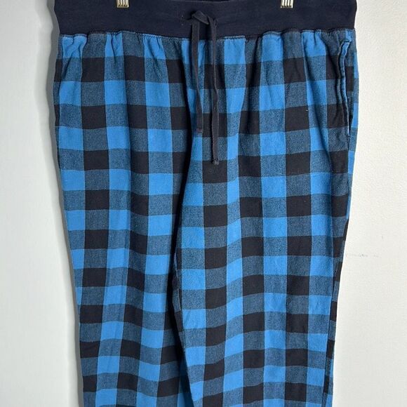 LL Bean x Peanuts Blue Plaid flannel Pajama Pants Lg - Picture 1 of 7